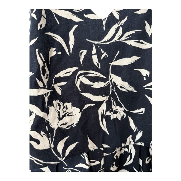 J.O.A Linen Floral Romper Dark Blue White 100% Linen Sleeveless Ruffle Overlay M - Picture 9 of 16